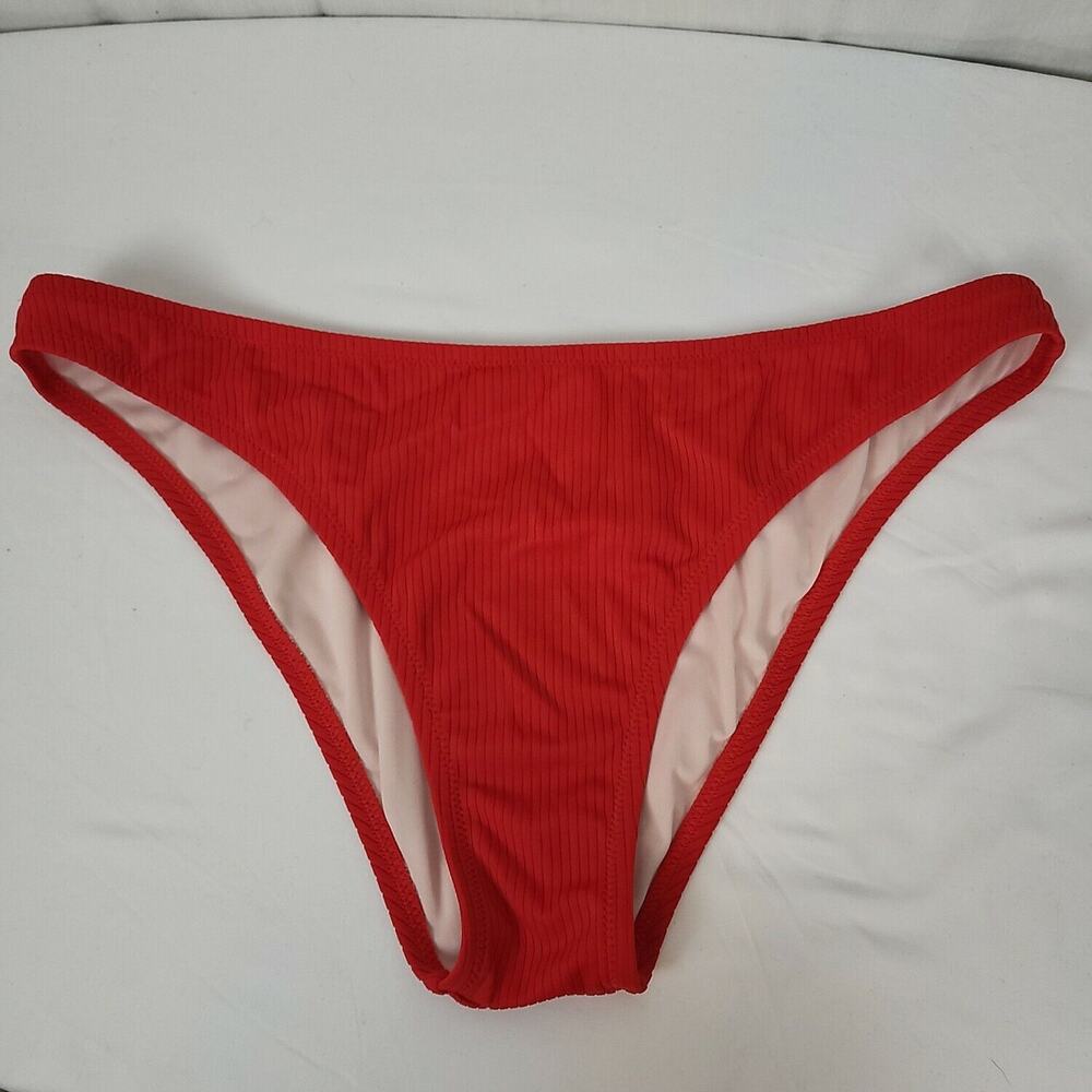 Shade & Shore Womens Red Striped Low Coverage Cheeky Bikini‎ Bottom Size Large